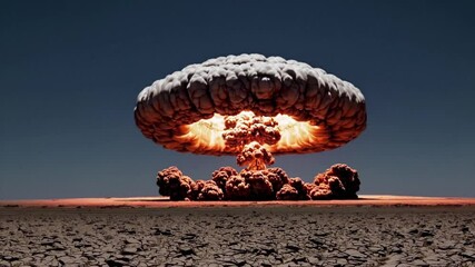 Massive explosion creates mushroom cloud over desert landscape during nuclear test - Powered by Adobe