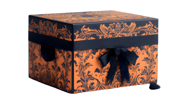 Orange and Black Gift Box with Decorative Bow