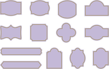 Ornate pastel lavender label collection with classic frame. Vintage soft tags for cosmetics packaging, romantic wedding invitations and elegant boutique logos. Vector design template with blank space