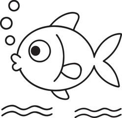 Cartoon Fish Coloring Page – Fun Underwater Printable for Kids