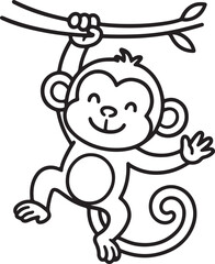 Playful Monkey Coloring Page – Swinging Jungle Fun for Kids
