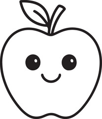 Cute Apple Coloring Page – Kawaii Fruit Line Art for Kids & Learning Fun