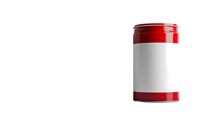 Red and White Cylindrical Container with Blank Label on Black Background