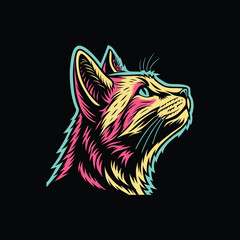 Colorful Neon Cat Illustration – Modern Pop Art Style Animal Logo
