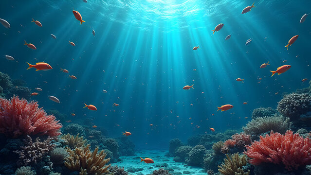 Digital Reef Ecosystem: Binary Coral Structures with Data Fish for Marine Tech Innovation Showcase