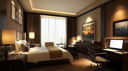 Mobile work setup in stylish business hotel room