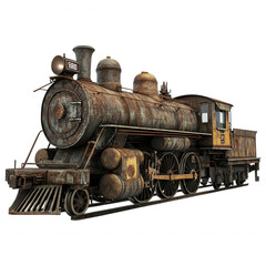 Naklejka premium Vintage Steam Locomotive: A meticulously detailed image of a vintage steam locomotive, showcasing its weathered exterior, intricate mechanics, and powerful presence on the tracks.