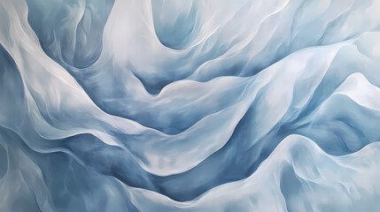 Obraz premium Soft, billowy waves of translucent fabric in light blue and white hues create a serene and calming abstract composition, evoking a sense of tranquility and softness. Nebular Fabric. Illustration