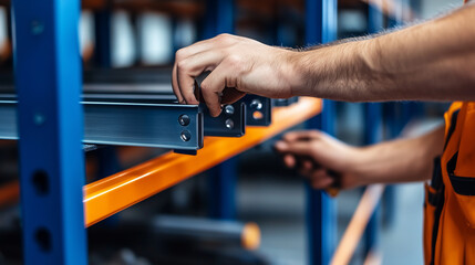 Worker Repairing Warehouse Shelving Units