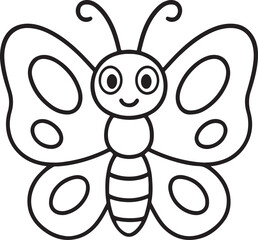 Smiling Butterfly Line Art – Cute Cartoon Insect Coloring Page for Kids
