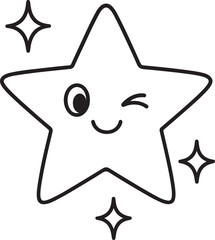 Winking Star Line Art – Cute Smiling Star Drawing for Kids and Coloring Pages