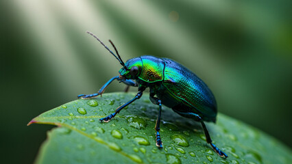 Fototapeta premium Discover the Hidden Beauty of a Jewel Beetle in the Forest