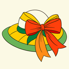 Colorful bridal hat with silk bow on a soft background  