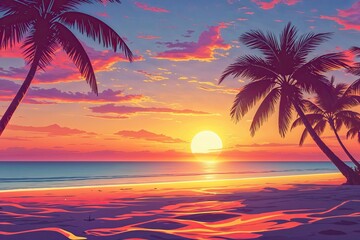 Obraz premium Vibrant Summer Sunset Gradient with Warm Background and Tropical Vacation Feel