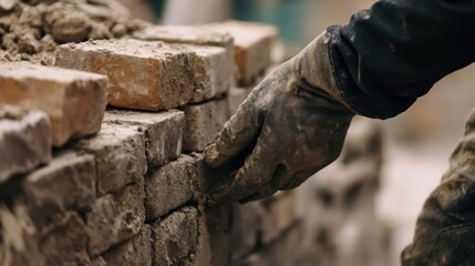 Mason laying bricks for a garden wall. Featuring precision and technique