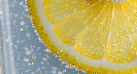 Sparkling Citrus Slice Freshness Underwater Macro With Oxygen Bubbles
