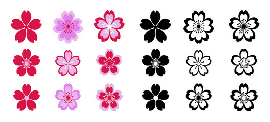 Collection of flat design sakura petals set. Vector flower pattern elements. Bloom japanese cherry symbol silhouette.