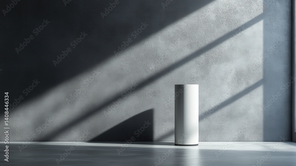 Poster minimalist black bowls on a light gray surface with soft shadows in a contemporary kitchen setting, 