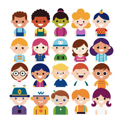 Boy and girl avatar Colorful icons set bundle vector design