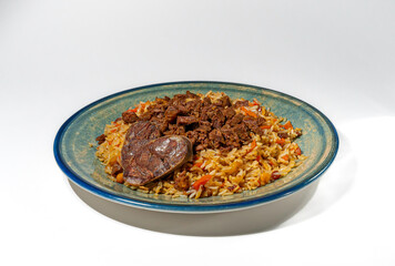 Beef and Rice Pilaf with Vegetables and Sauce