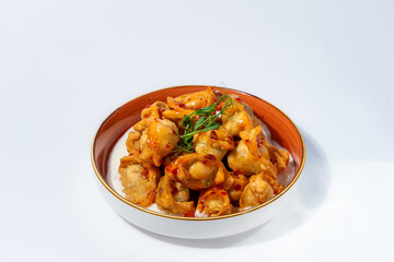 Golden Fried Dumplings on Clean White Background, Takeaway Food Concept