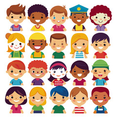 Boy and girl avatar Colorful icons set bundle vector design