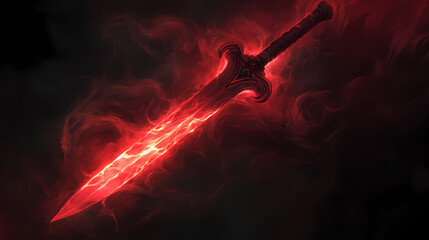 A striking red-lit dagger emerges from swirling smoke, evoking a sense of mystery and tension. Oracles Dagger. Illustration