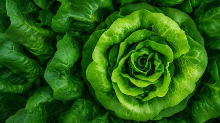 Obraz premium Vibrant green lettuce head with swirling leaves. Fresh and healthy, a natural wonder of texture and color. Ideal for culinary and health-focused themes.
