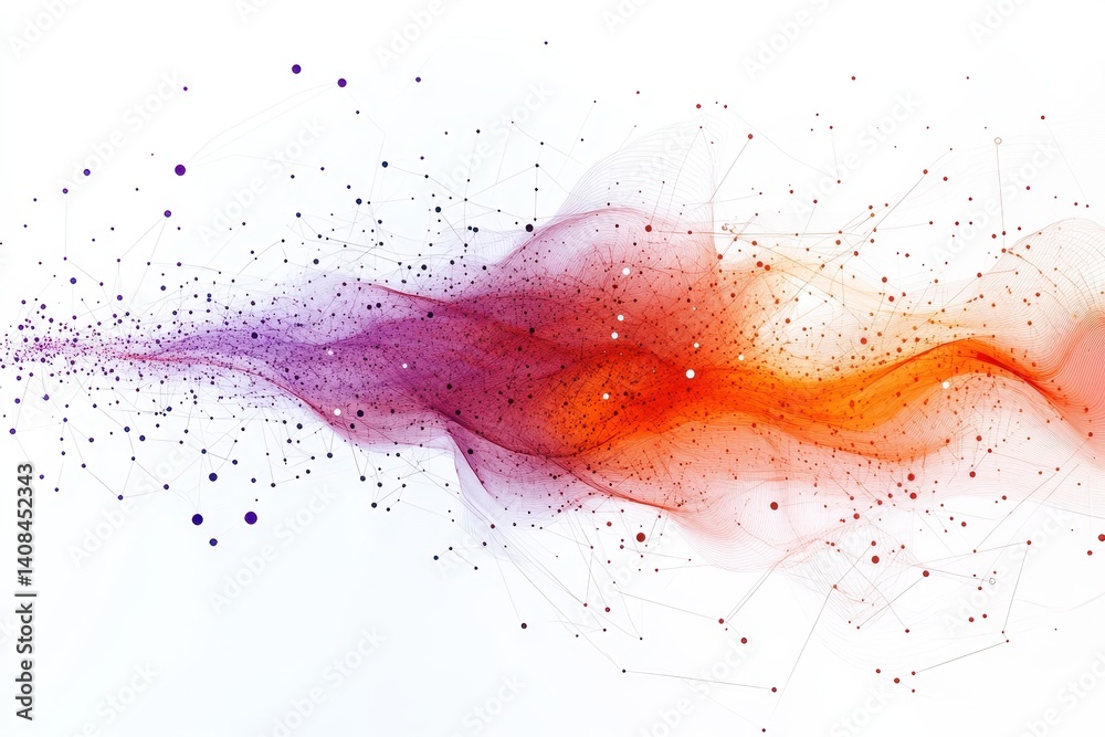 Aufkleber Dynamic abstract artwork featuring energetic red lines and dots creating a wave-like pattern in a minimalist style