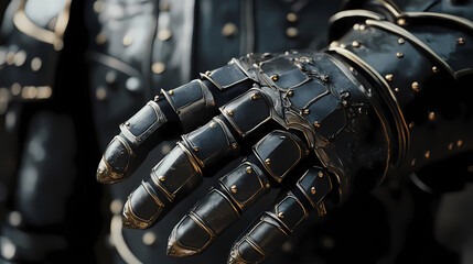 Ornate dark armor, medieval warrior, posed. Fabled Gauntlet. Illustration