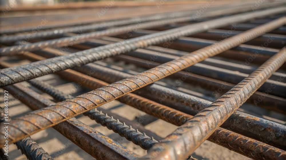 Aufkleber A zoomedin view of the strands of steel tendons before they are tensioned revealing the rough texture and intricate patterns as they lay in parallel beneath the form ready for
