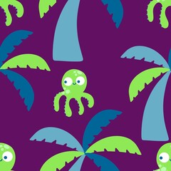 Summer ocean animals seamless cute octopus pattern for kids clothes print and wrapping paper for fabrics