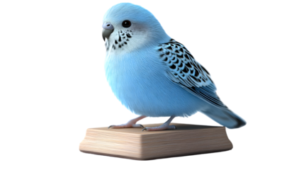 A vibrant blue bird perched on a wooden block ideal for nature and wildlife themes