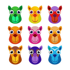 Camel face Colorful icons set bundle vector design
