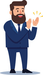 Businessman in a suit clapping enthusiastically while standing in a confident pose, minimalistic design style, vector art