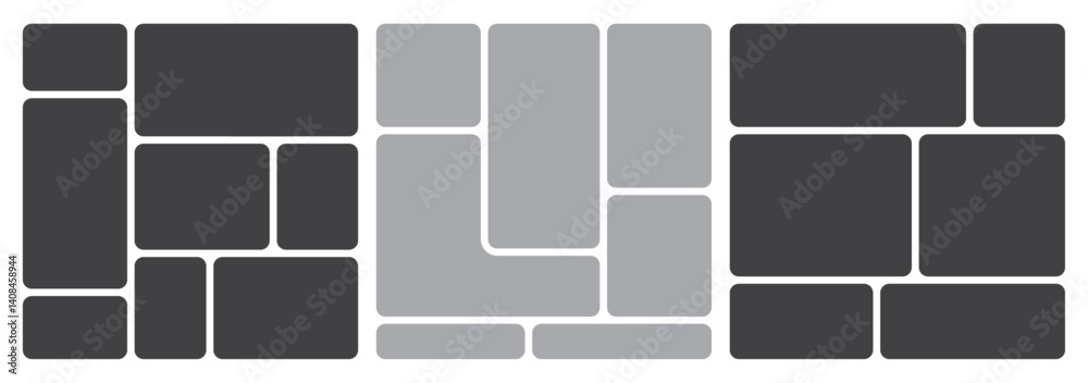 Wall mural minimal black and grey bento grid layout vector set with transparent background, modular abstract co