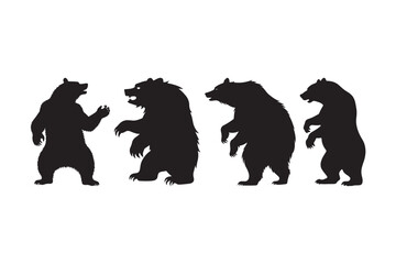 Standing Bear Silhouette Vector Set Wild Animal Pose Graphic Design