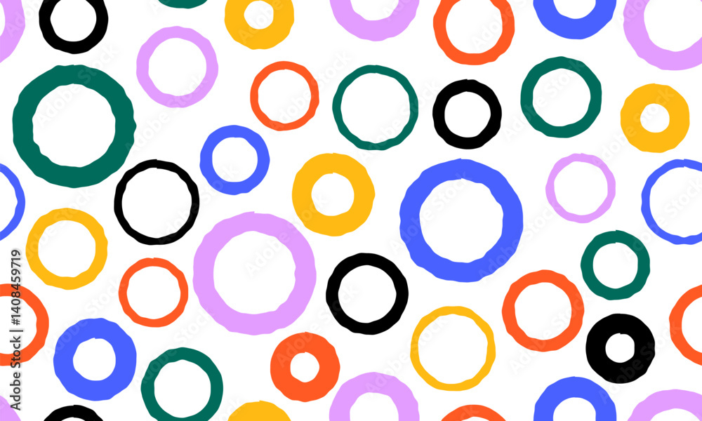 Wall mural colorful circle doodle seamless pattern. seamless hand drawn pattern with colorful dots. vector brus