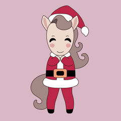 Lunar new year, Chinese New Year 2026 ,Year of the Horse. Christmas Horse Head with Santa Hat