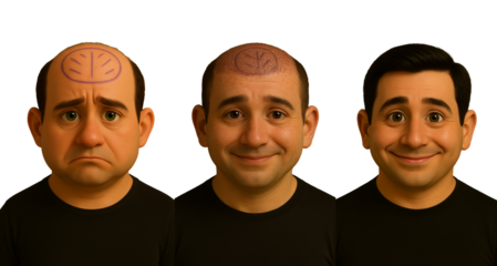 Man before after hair loss treatment. Hair Transplant Steps