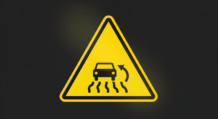 Slippery Road Ahead Sign Illustrating Potential Driving Hazards and Precautions