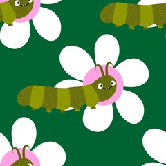 Kids seamless caterpillar cute pattern for fabrics and textiles and packaging and linens and wrapping paper