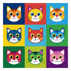 Cat face Colorful icons set bundle vector design