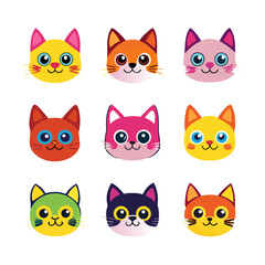 Obraz premium Cat face Colorful icons set bundle vector design