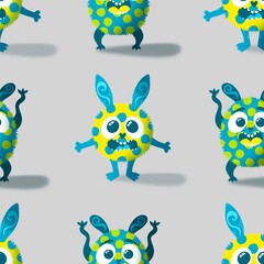 Cartoon doodle animals seamless monsters pattern for kids clothes print and wrapping paper and fabrics