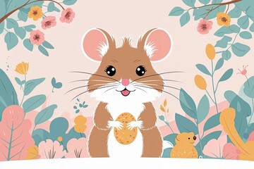 Charming Pastel Rodent Illustrations with Editable Void Space