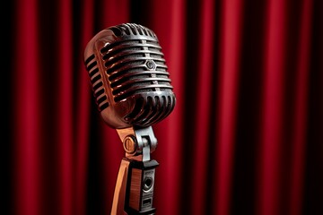 Open Mic Comedy Stage Brick Curtains Audience Poster Background Template  
