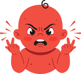 Fototapeta premium Angry baby character with raised hands in a bright flat design style showcasing frustration and emotion in cute vector art