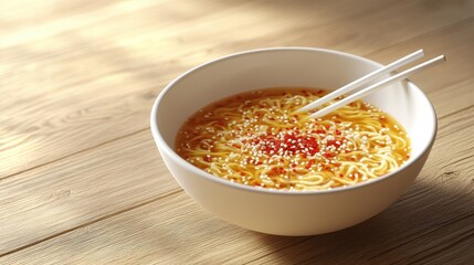 Bowl of ramen with sesame seeds and chili oil drizzle