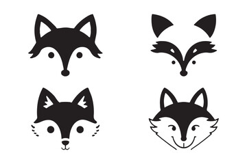 Fox Head Icon Set Cute Animal Face Silhouettes for Logo and Graphic Design